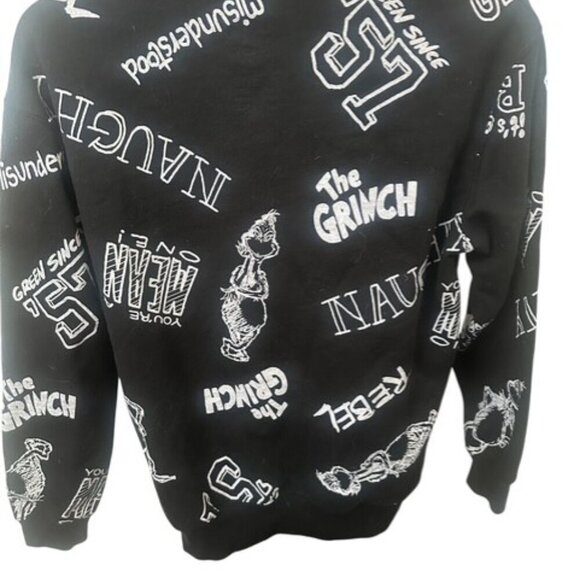 Dr. Seuss Grinch Women's Black Sweatshirt All Over Graphic Print Size Small EUC - Picture 3 of 5
